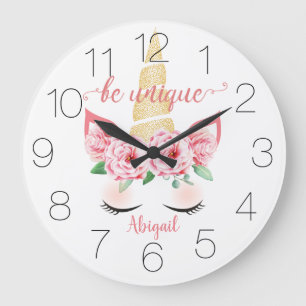 Blommigt Guld Horn Unicorn Stor Klocka