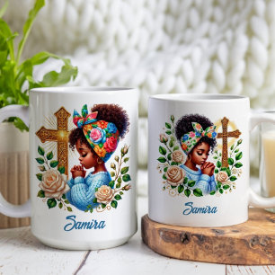 Blommigt Guld Kor Christian Ethnic Praying Girl Kaffemugg