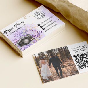 Blommigt guld lila Photography logotyp qr-kod för Visitkort