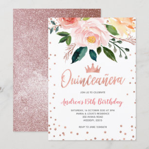 Blommigt Guld Mexikanska quinceañera-födelsedagen Inbjudningar