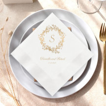 Blommigt Guld Monogram Bröllop Napkins