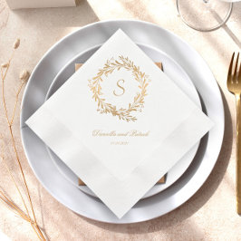 Blommigt Guld Monogram Bröllop Napkins Pappersservett