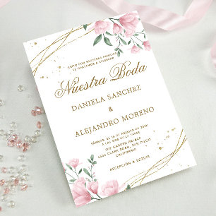 Blommigt Guld Nuestra Boda (Spanien) Bröllop Inbjudningar