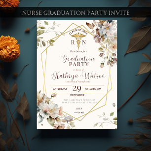 Blommigt Guld Nurse Studenten RN Nursing Student Inbjudningar