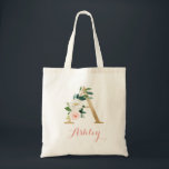Blommigt Guld  Personlig Brev ’A’ Tote Bag Tygkasse<br><div class="desc">Blommigt Guld  Personlig Brev ’A’ Tote Bag</div>