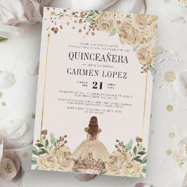 Blommigt Guld Princess Birthday Quinceanera Inbjudningar