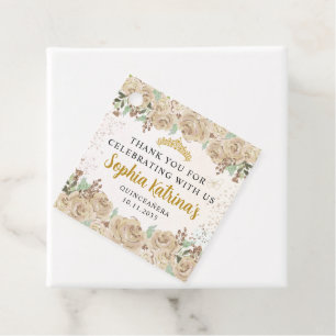 Blommigt Guld Princess Quinceanera Birthday Favor Gåvor Etiketter