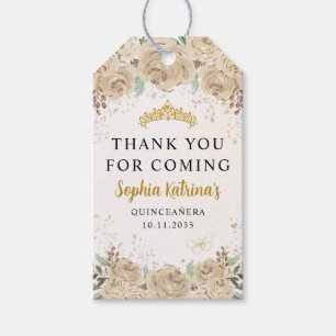 Blommigt Guld Princess Quinceanera Birthday Favor Presentetikett