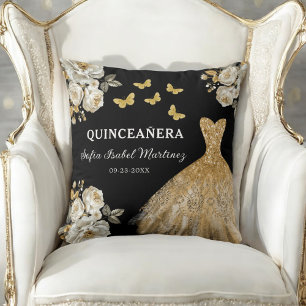 Blommigt Guld Princess Quinceanera Birthday Kudde