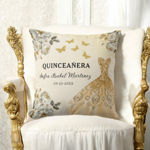 Blommigt Guld Princess Quinceanera Birthday Kudde