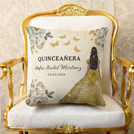 Blommigt Guld Princess Quinceanera Birthday Kudde