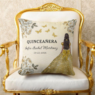 Blommigt Guld Princess Quinceanera Birthday Kudde