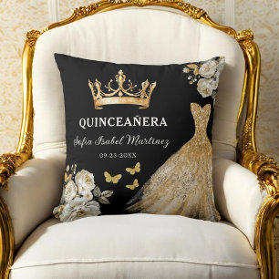 Blommigt Guld Princess Quinceanera Birthday Kudde