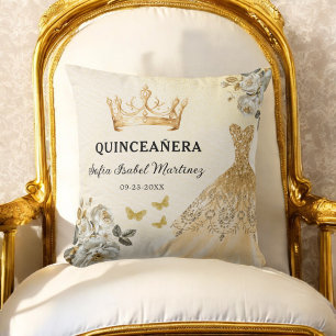 Blommigt Guld Princess Quinceanera Birthday Kudde
