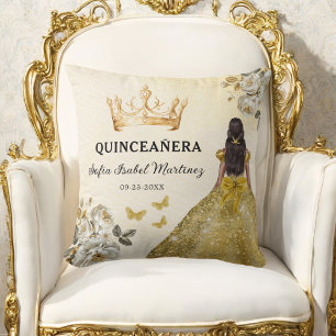 Blommigt Guld Princess Quinceanera Birthday Kudde