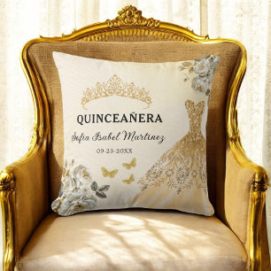 Blommigt Guld Princess Quinceanera Birthday Kudde