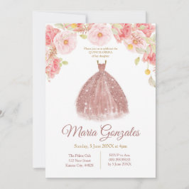 Blommigt Guld Princess Quinceanera-inbjudan Inbjudningar