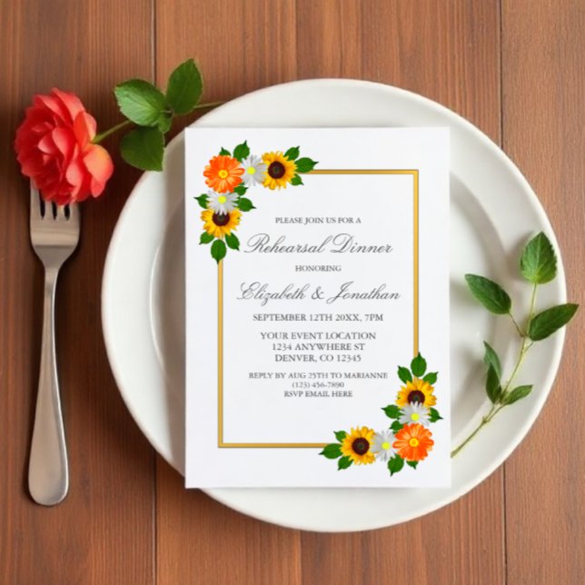 Blommigt, Guld Ram, repetitionsmiddag Inbjudningar (Skapare uppladdad)
