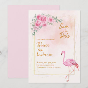 Blommigt Guld Ram rosa Flamingo bröllopsinbjudan f Inbjudningar