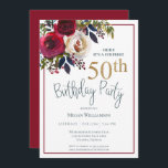 Blommigt Guld Red Surprise 50:e Födelsedagsfesten Inbjudningar<br><div class="desc">Den här elegantens 50:e överraskning är födelsedagsfest inbjudan perfekt för er speciella händelse! Den här designen har vackra röda och vita blommor och tealtypografi.</div>