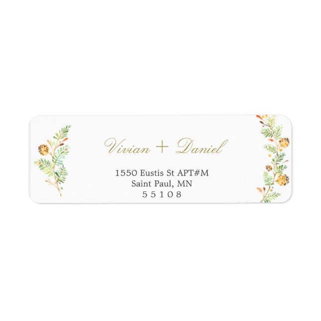 Blommigt Guld Returetiketter Returadress Etikett (Framsidan)