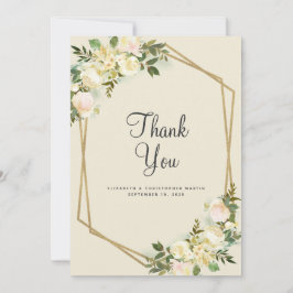 Blommigt Guld, Ro, vattenfärg vid Elegant bröllop Tack Kort