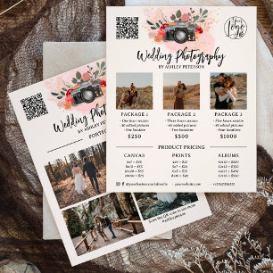 Blommigt guld rosa Photography logotyp qr-kod för Flygblad