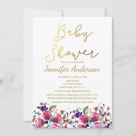 Blommigt Guld Rosa ros Bebisysslor för vattenfärg Inbjudningar