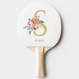  Blommigt Guld Rosa White Personalize  Pingisracket