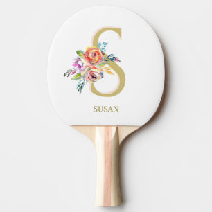  Blommigt Guld Rosa White Personalize  Pingisracket