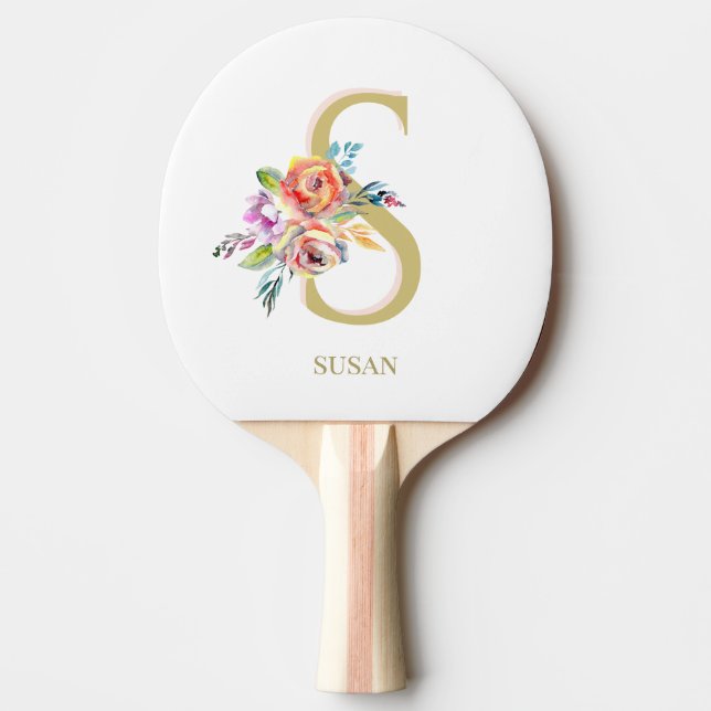  Blommigt Guld Rosa White Personalize  Pingisracket (Framsidan)
