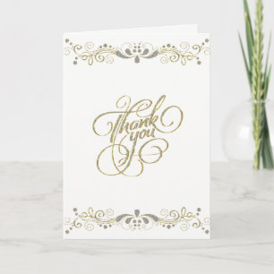 Blommigt Guld Snöre Tack typografi Kort