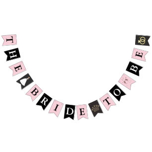 Blommigt guld svart rosa Bröllop Bride to be Bunti Vimplar