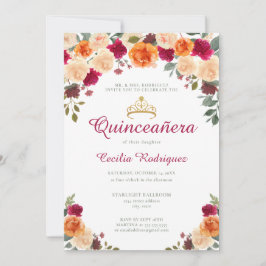 Blommigt Guld Tiara Quinceanera Inbjudningar
