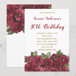 Blommigt Guld Trettionde 30års födelsedag Inbjudan