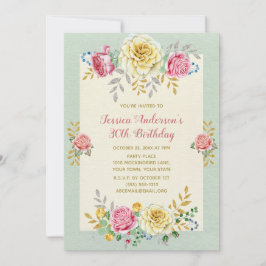 Blommigt Guld Trettionde 30års födelsedag Inbjudan