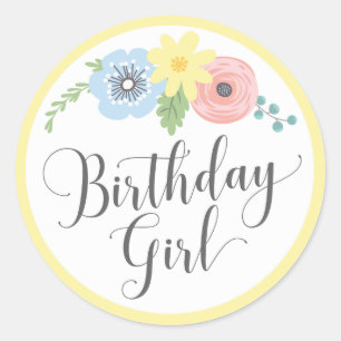 Blommigt Gult Birthday Girl Baby & Kids Party Runt Klistermärke