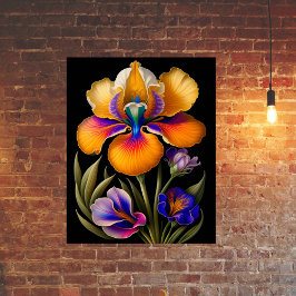 Blommigt Gult Blue Botanical Illustration Poster