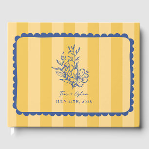 Blommigt Gult Blue Bouquet Rand Bröllop Gästböcker