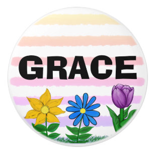 Blommigt Gult Blue Lila Watercolor Rand Namn Knopp