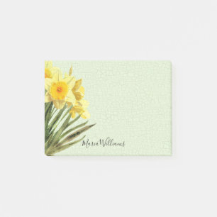 Blommigt Gult Daffodil Grönt Krackel 4 x 3 Post-it Block