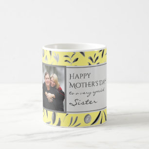 Blommigt GULT Lycklig Mors dag SISTER Photo Kaffemugg