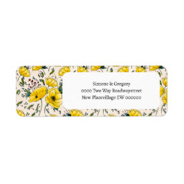 Blommigt gult poppies buttercups-blommor returadress etikett