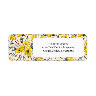 Blommigt gult poppies buttercups-blommor returadress etikett