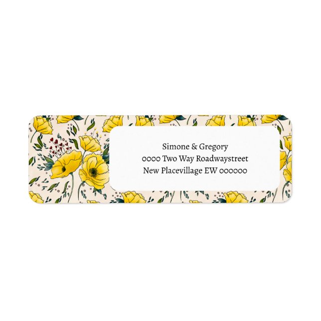 Blommigt gult poppies buttercups-blommor returadress etikett (Framsidan)