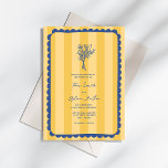 Blommigt Gult Rand Scalloped Gräns Bröllop Inbjudningar<br><div class="desc">Bröllop-tema med text inuti hand plockade skalopad ram med bouquet linje teckning över gult rand bakgrund.</div>