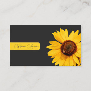 Blommigt gult Solrobin calligraphy mörk grått Visitkort
