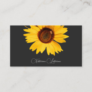 Blommigt gult Solrobin calligraphy mörk grått Visitkort