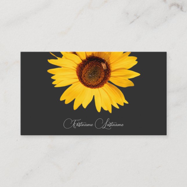 Blommigt gult Solrobin calligraphy mörk grått Visitkort (Framsida)