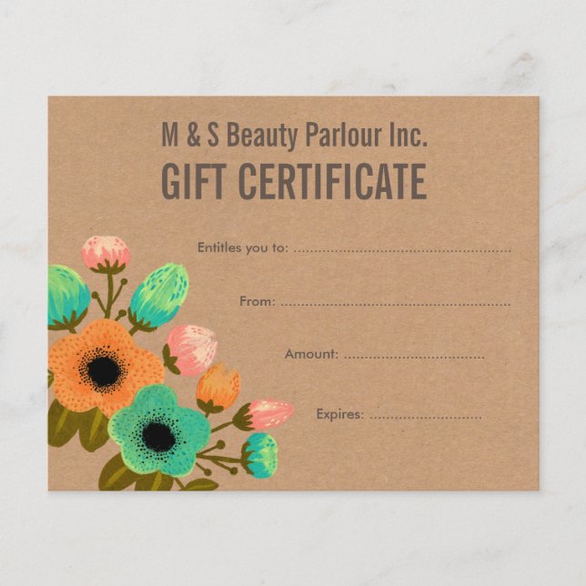 Blommigt Hair Beauty Salon Gift-certifikatmall (Framsida)